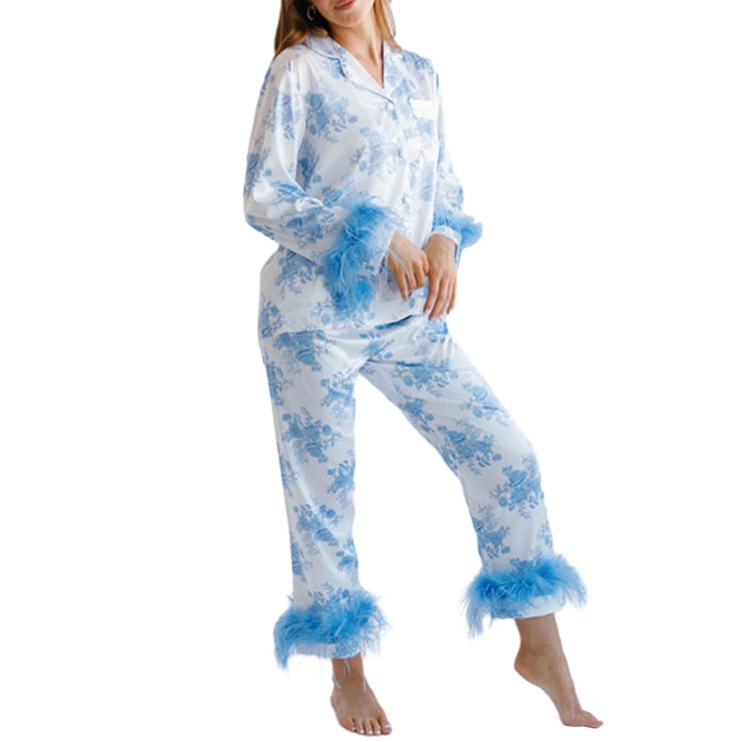 Pajamas Set Women's Long Sleeve Tops Sleepwear Soft Satin Silk Button Down Loungewear Comfy Pjs Shorts Set Homewear