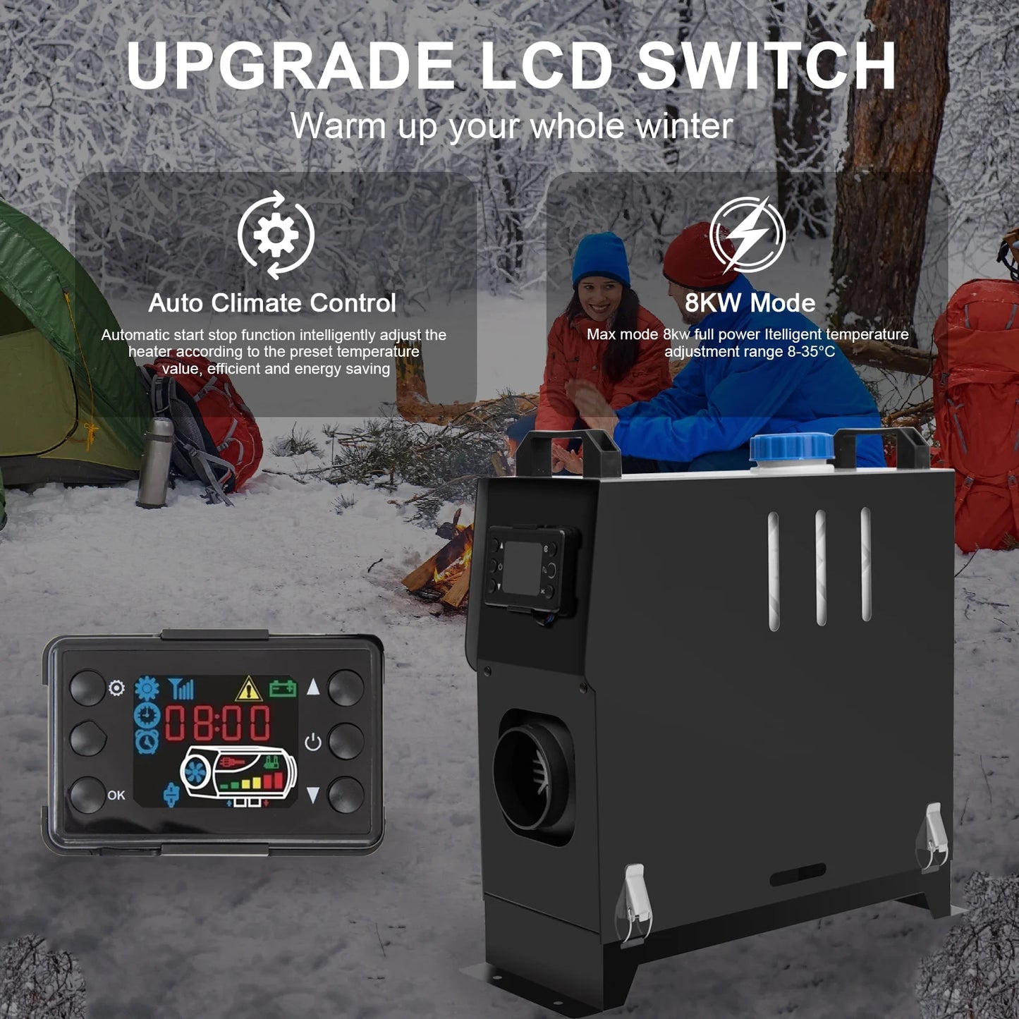 Jacgood 12V 8KW Diesel Air Heater, Diesel Heater All in One with LCD Display, Remote Control, Silencer, Fast Heating for RV Truck, Boat, Camper, Car Trailer, Motorhomes, Caravans,Black