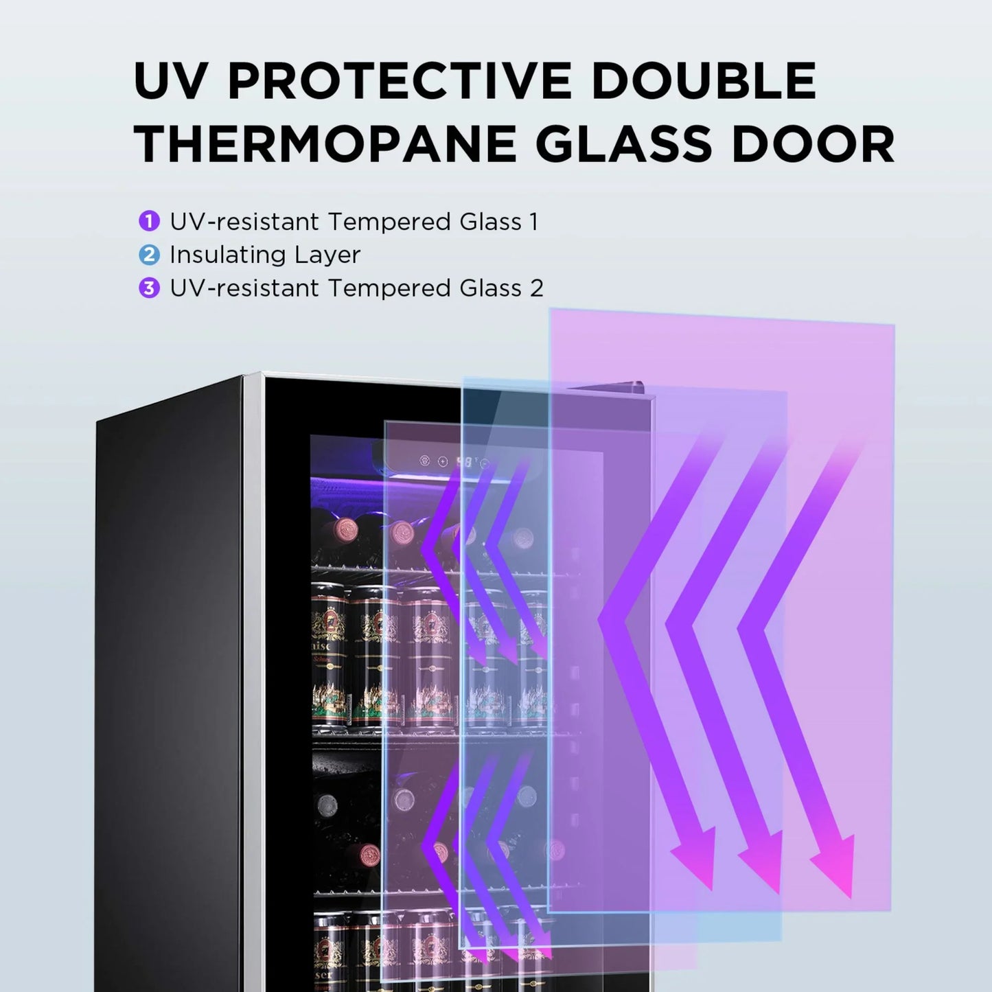 Moifoi 3.2 Cu.ft 126-Can Beverage Center Refrigerator, Electronic Temperature Mini Fridge w/ Glass Door and Adjustable Removable Shelves, for Home and Office