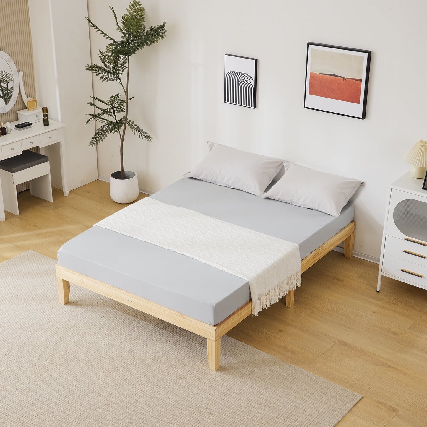 Ktaxon 12" Deluxe Wood Platform Bed Frame, Queen Bed Frame, Mattress Foundation, Natural Wood Finish, Queen