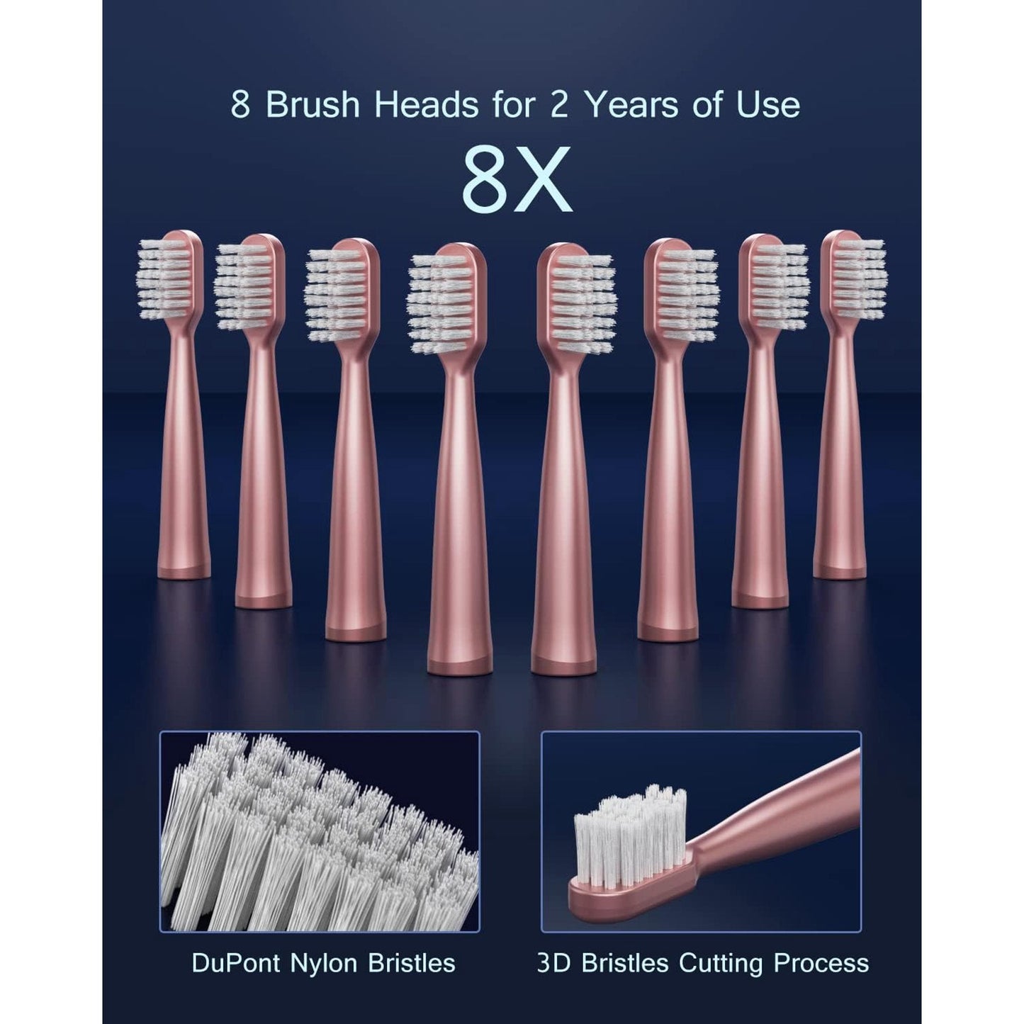 Electric Toothbrush for Adults, USB Rechargeable Toothbrush with 8 Brush Heads, Smart Timer, 5 Modes, 2-hour Fast Charge Last 30 Days, Pink
