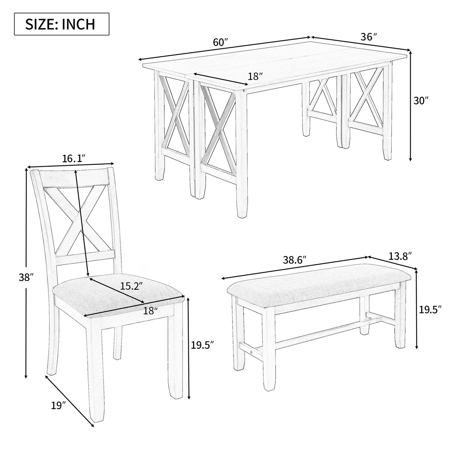 Churanty Farmhouse Dining Table Set for 6, Kitchen Foldable Dining Table with 4 Upholstered Chairs and Bench, Espresso