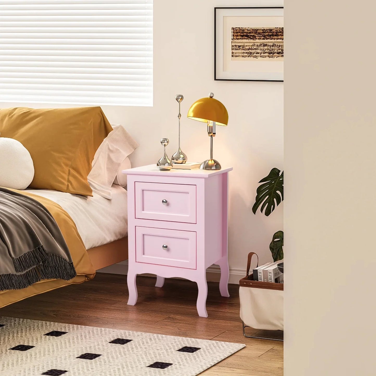 Ktaxon Nightstand, Bedside Table with 2 Storage Drawers, End Side for Bedroom, Country Style Set of 2,Pink
