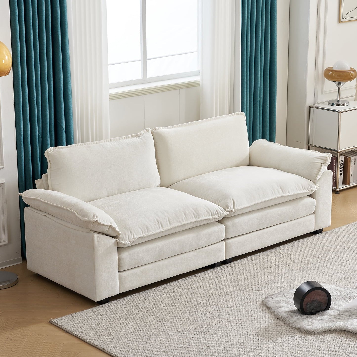 Ktaxon Sectional Sofa L Shaped Couch with Chaise Living Room Sleeper Set, 2 Seats with Chenille and Double Layer Cushions 86" W Beige