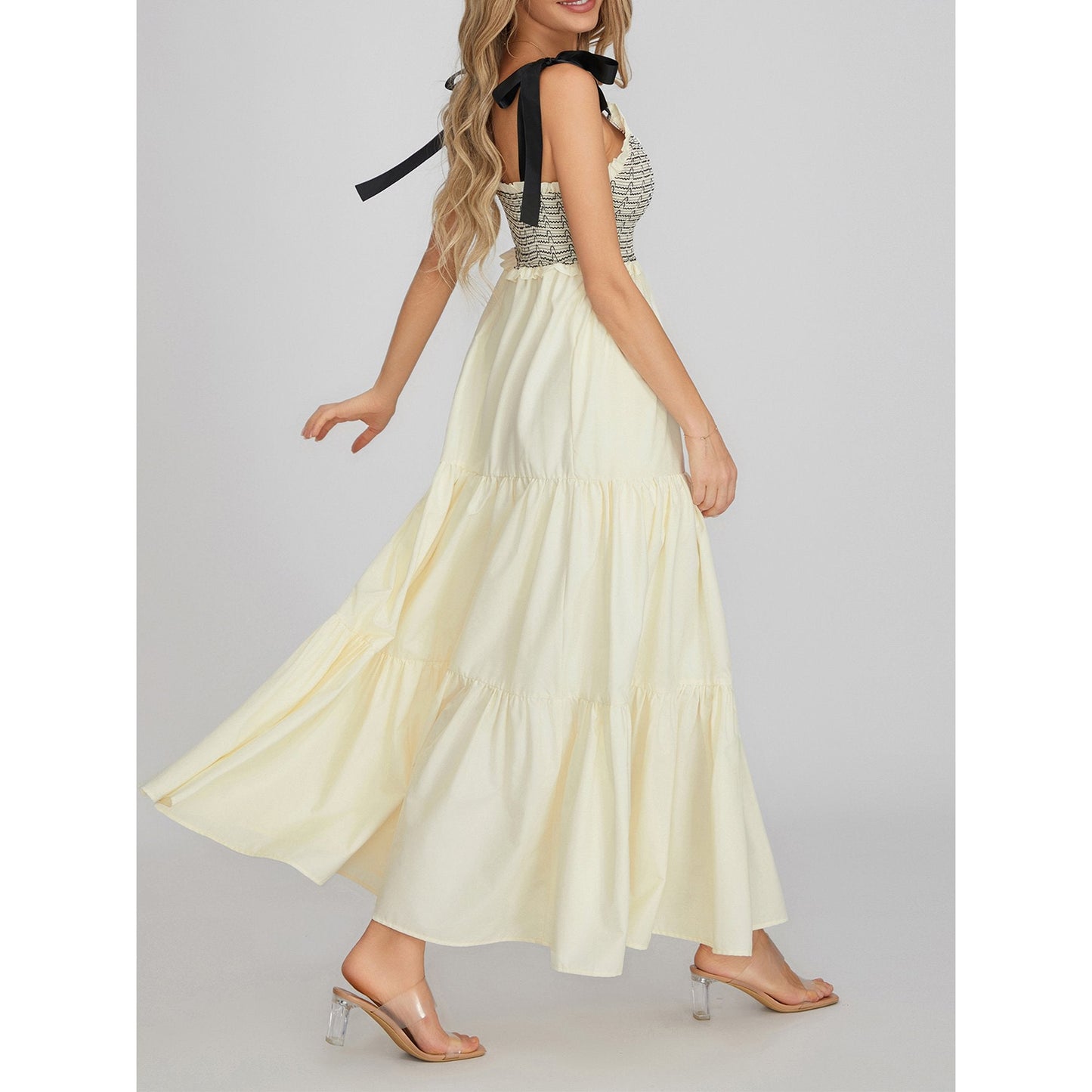 Peyakidsaa Savings Clearance Women's Sleeveless Tie-up Shoulder Tiered Long Dress Backless Club Party Maxi Cami Dresses