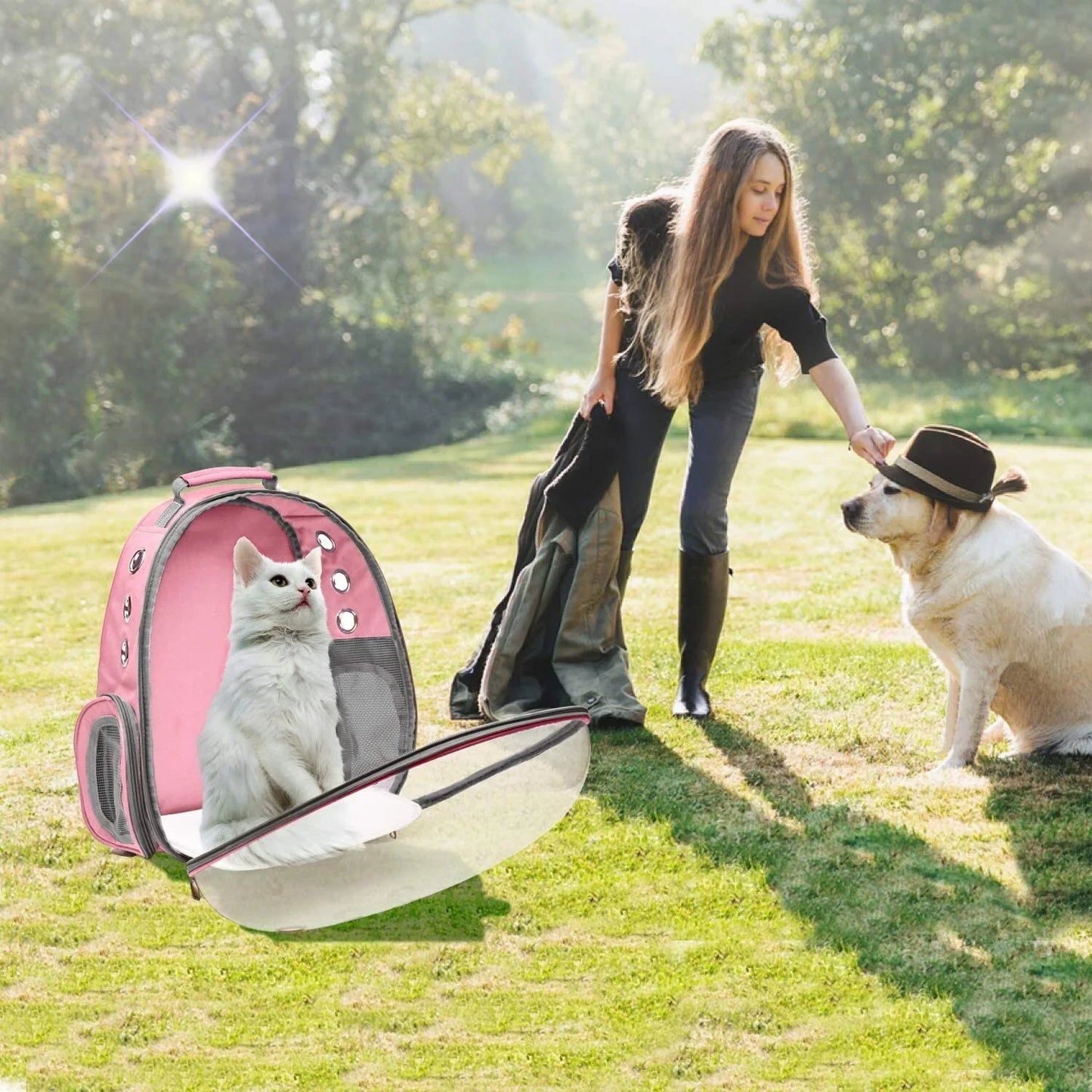 GoXteam Cat Backpack Carrier Bubble Carrying Bag, Small Dog Backpack Carrier for Small Medium Dogs Cats, Space Capsule Pet Carrier Dog Hiking Backpack, Airline Approved Travel Carrier - Pink