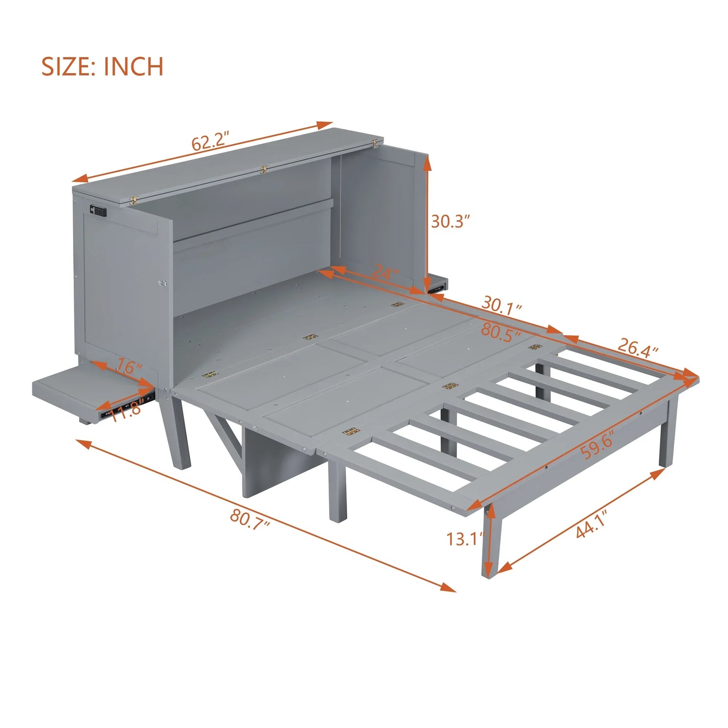 Churanty Queen Size Modern Metal Murphy Bed with Storage, Gray
