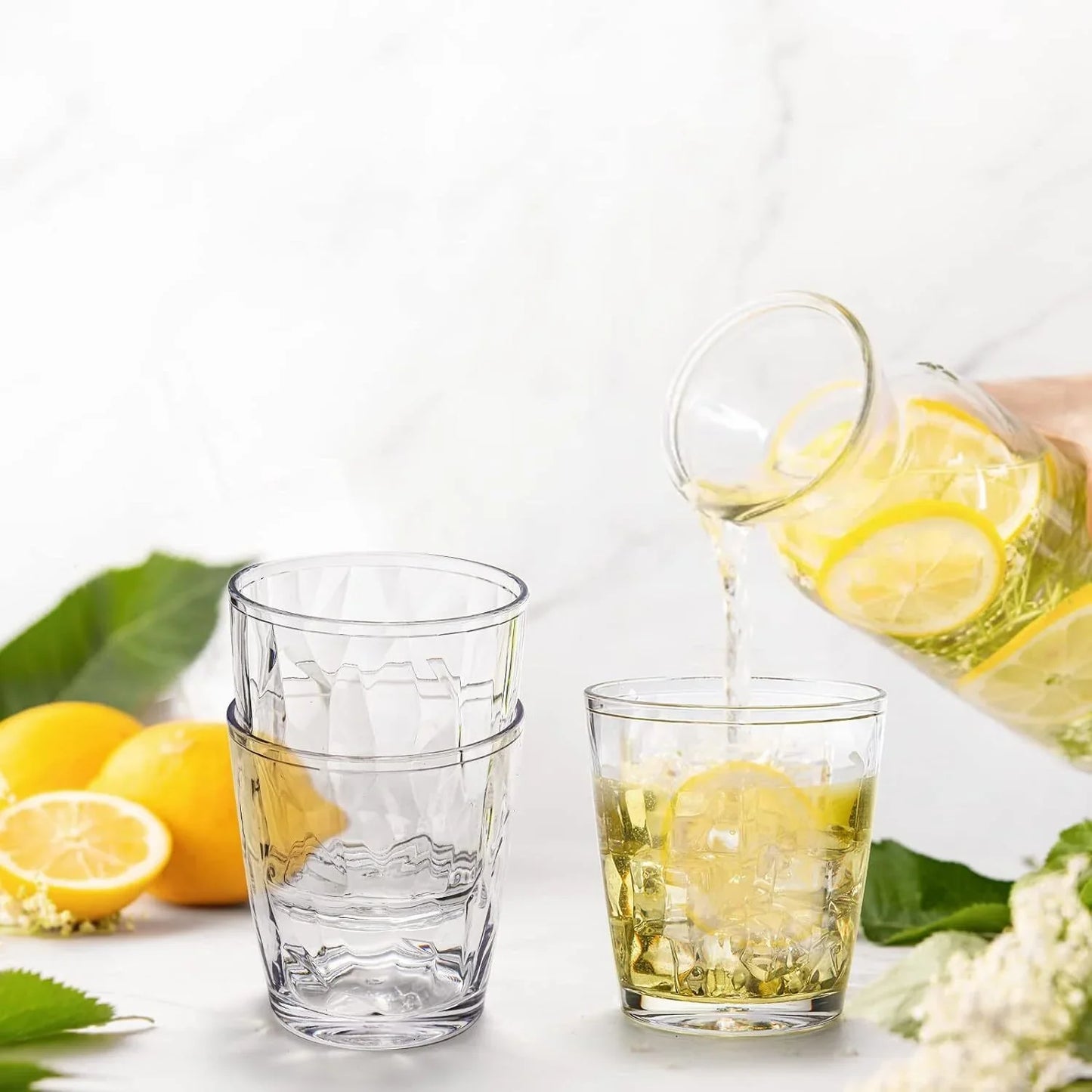 Drinking Glasses Set of 6, Acrylic Glassware for Kids, Plastic Tumblers Cups Picnic Water Glasses Unbreakable Juice Drinkware for Camping Restaurant Beach BPA Free