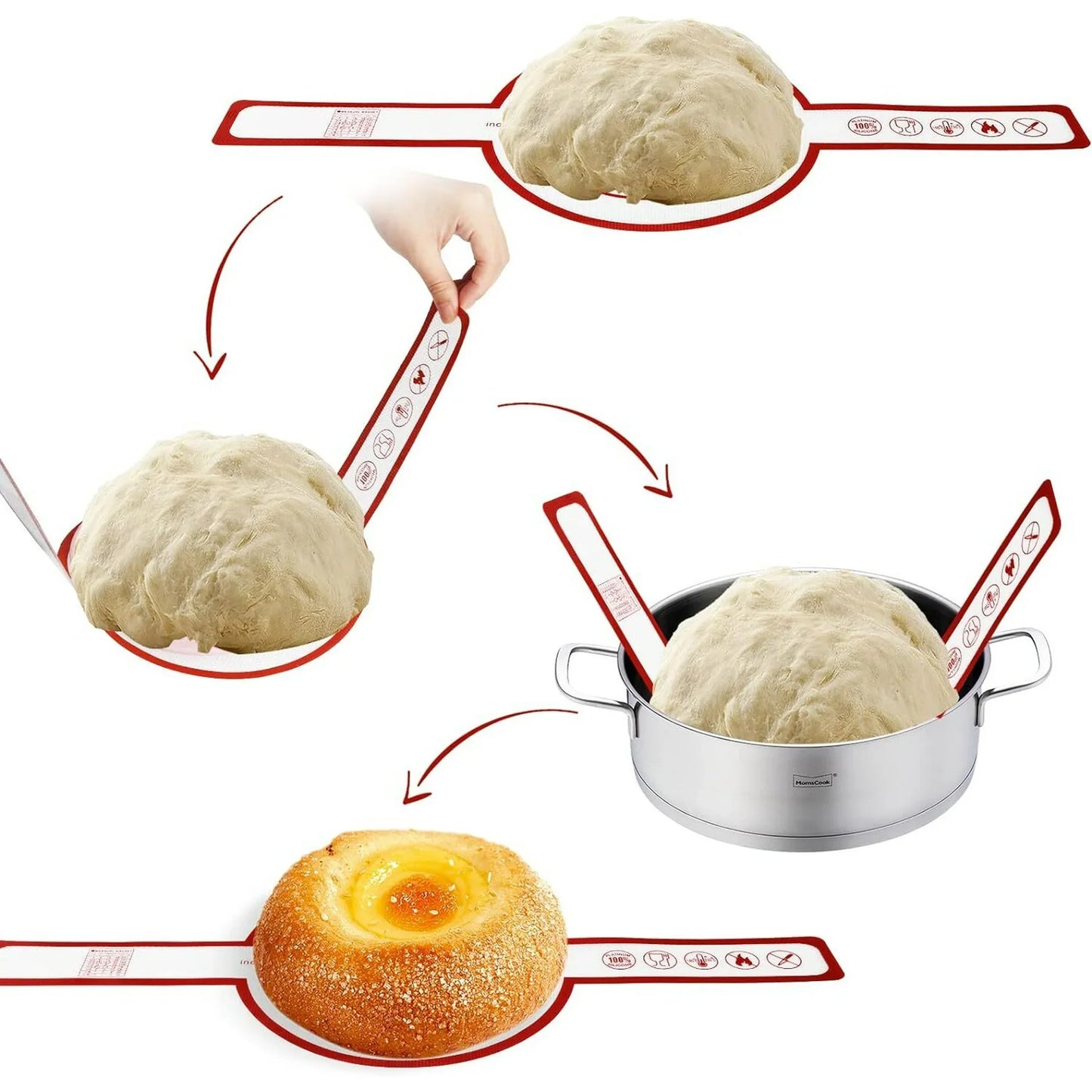 GoXteam 2Pcs Silicone Bread Sling Non Stick Silicone Bread Baking Mat with Long Handle Round Bread Sling Heat Resistant Reusable Dutch Oven Liner for Transfer Dough