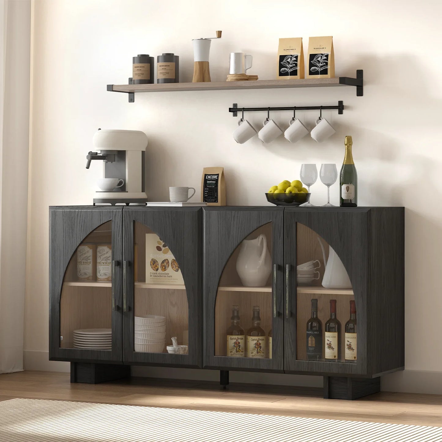 JOINICE Accent Cabinet with Adjustable Shelves,for Living Room,Entryway,Dinning Room,Black