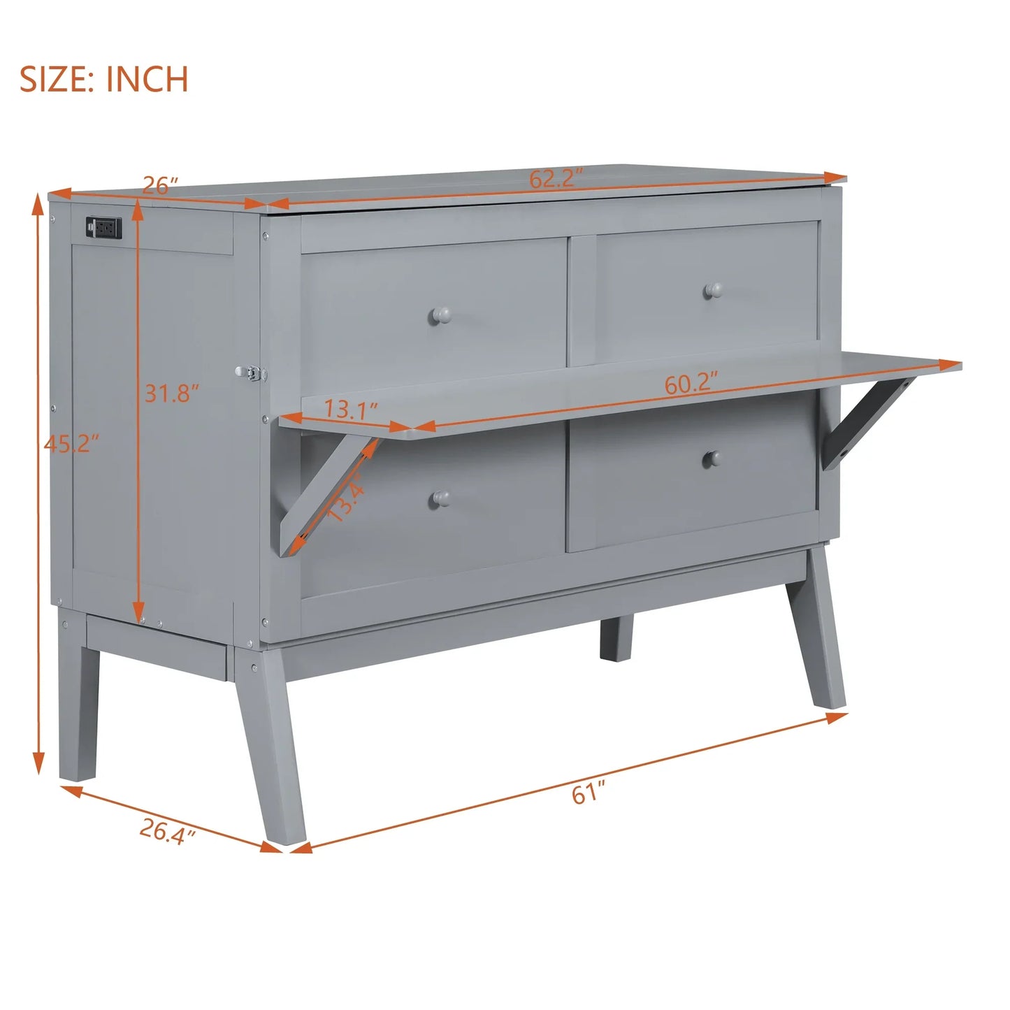 Churanty Queen Size Modern Metal Murphy Bed with Storage, Gray