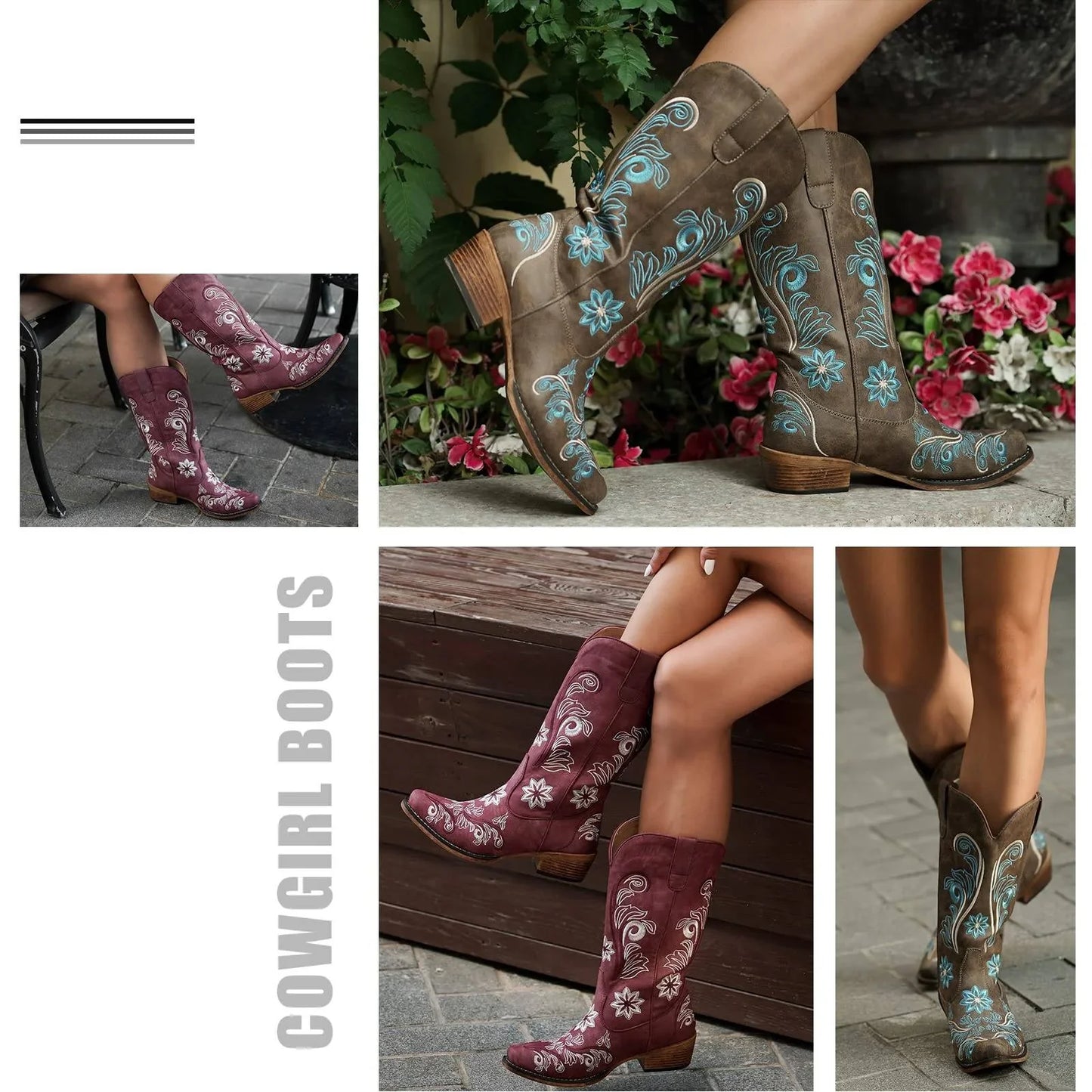 IUV Mid-Calf Cowgirl Boots Cowboy Western Pull-On,Sizes 5-11