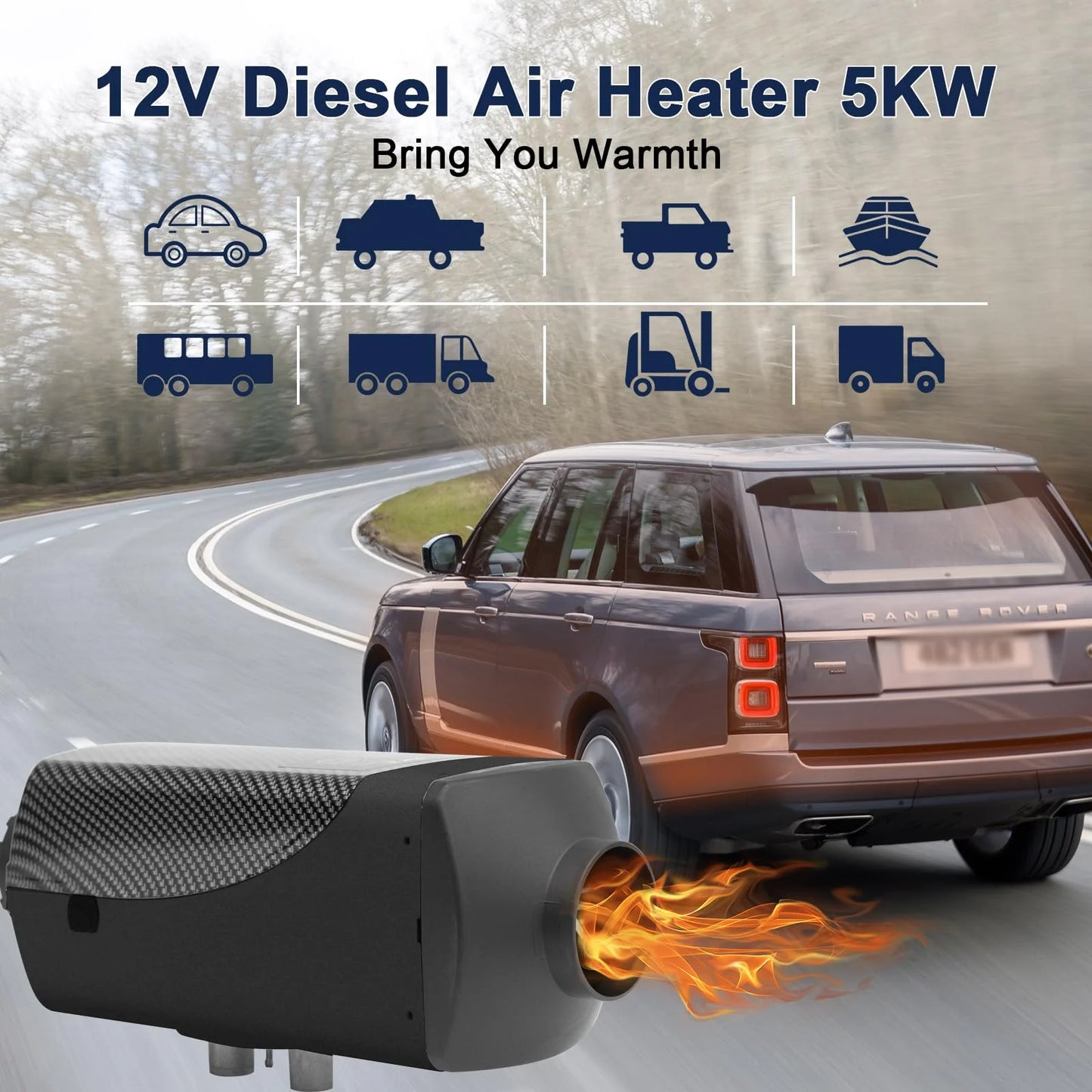 Jacgood Diesel Heater 12V Muffler 8KW Air Diesel Heater 12V Diesel Air Heater with LCD Switch for Car Trucks Motor- Home Boat Bus Can,Black