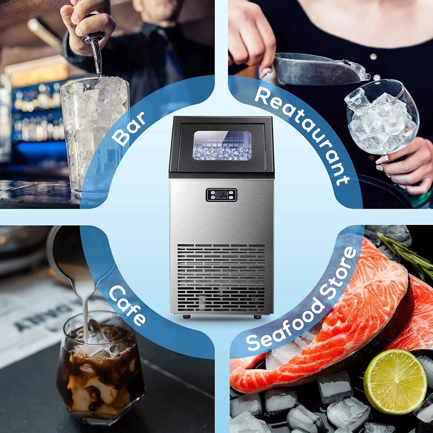 100Lbs/24H Commercial Ice Maker, 45 Cubes in 11 Mins, Stainless Steel, Auto Clean, Under Counter for Home/Bar Use, Auseo
