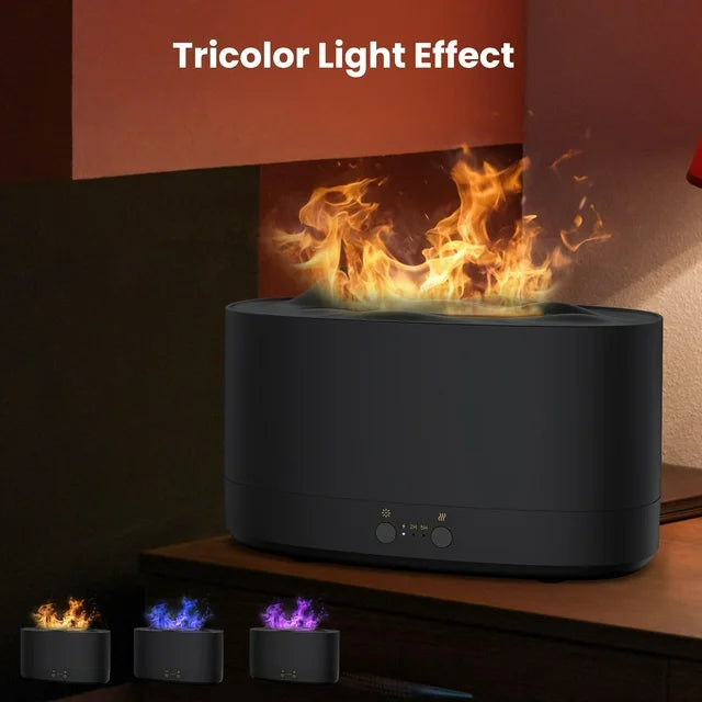 Flame Diffuser Humidifier, 7 Color Essential Oil Diffuser, Time Setting for Home, Room, Black