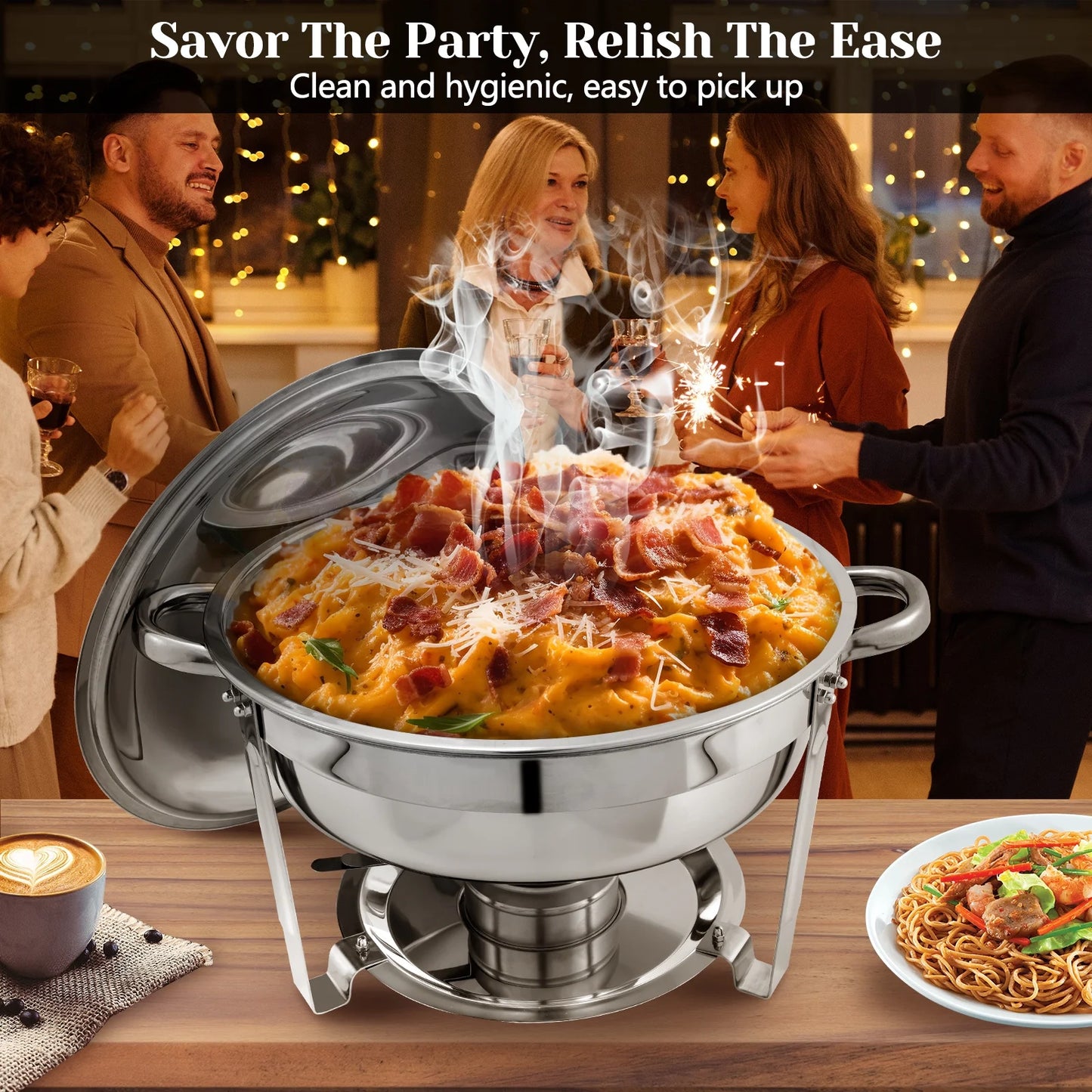 Jacgood 5 qt Disposable Stainless Steel Chafing Dish with Lid & Holder (Set of 4)