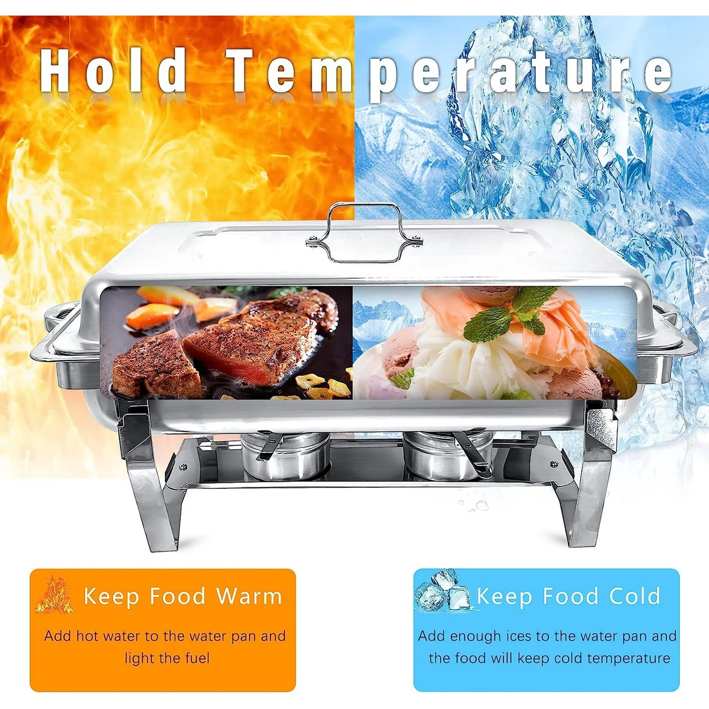 Jacgood Chafing Dish Buffet Set 4 Pack 8QT Full Pan Stainless Steel Food Warmer Chafer Complete Set with Water Pan, Chafing Fuel Holder for Home Party, Buffets, Wedding, Banquet, Catering Events