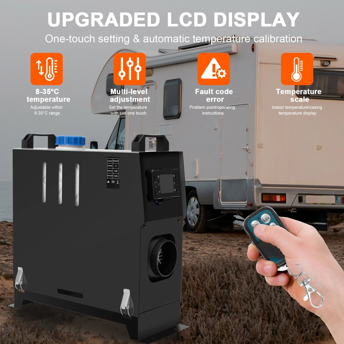 Jacgood 12V 8KW Diesel Air Heater, Diesel Heater All in One with LCD Display, Remote Control, Silencer, Fast Heating for RV Truck, Boat, Camper, Car Trailer, Motorhomes, Caravans,Black