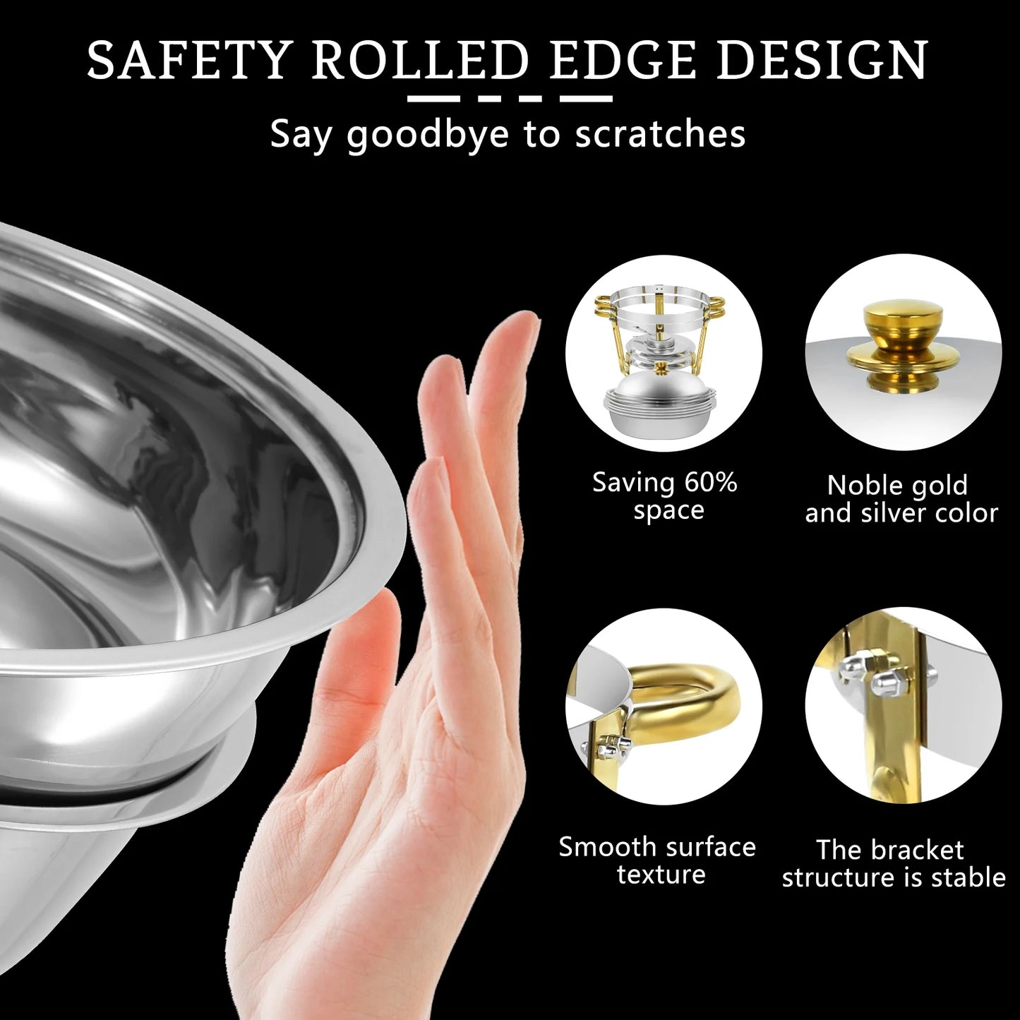 PRIJESSE 6 Qt Gold Chafing Dishes for Buffet with Stainless Steel Lid, Round Chafing Dish Buffet Set with Food and Water Pans for Catering, Parties, Hotels and Weddings, 4 Pack
