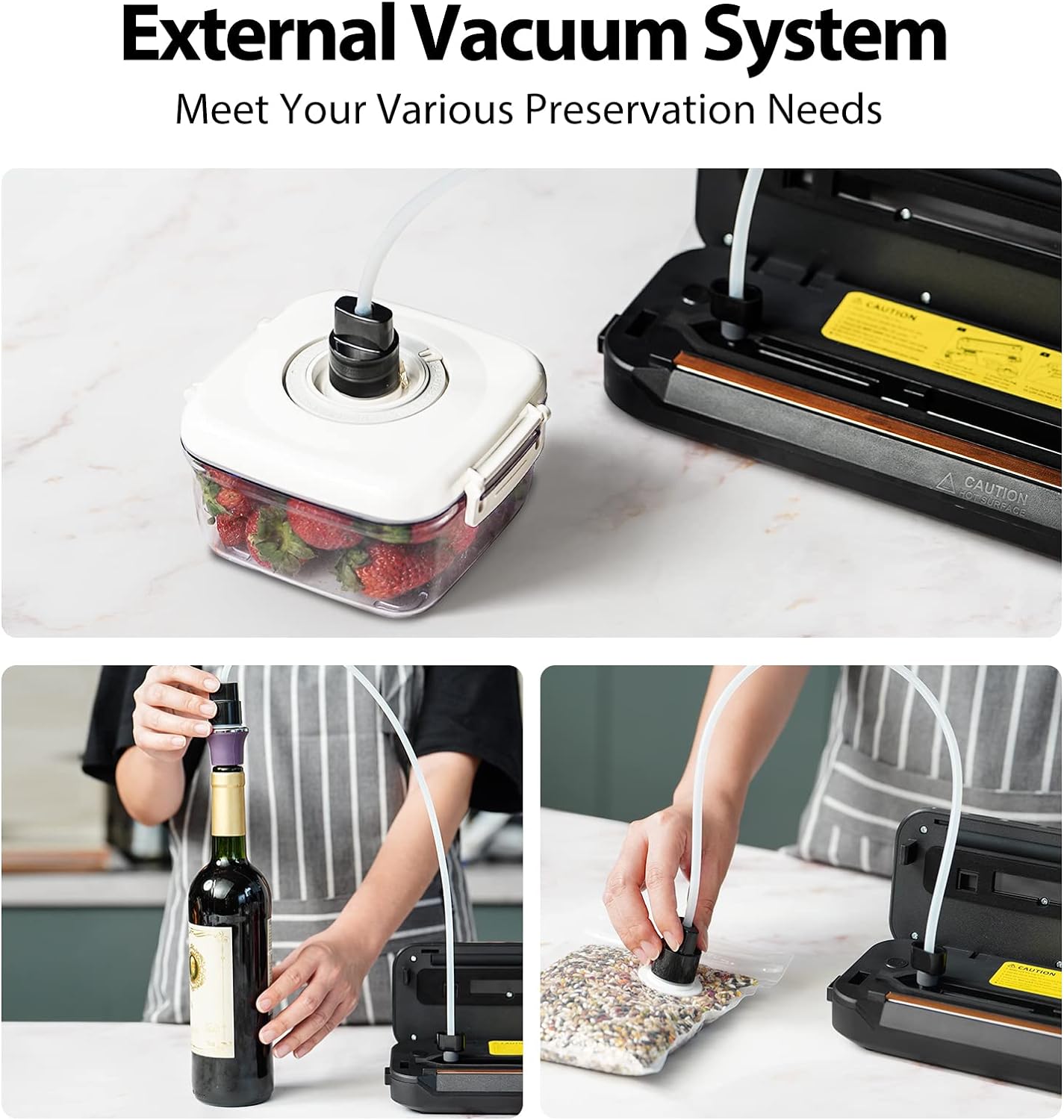 Vacuum Sealer, 80Kpa Food Sealer Machines Automatic Air Sealing System with Vacuum Hose & 10Pcs Bags Starter Kit, 5 Modes for Dry & Moist Food Storage Sous Vide