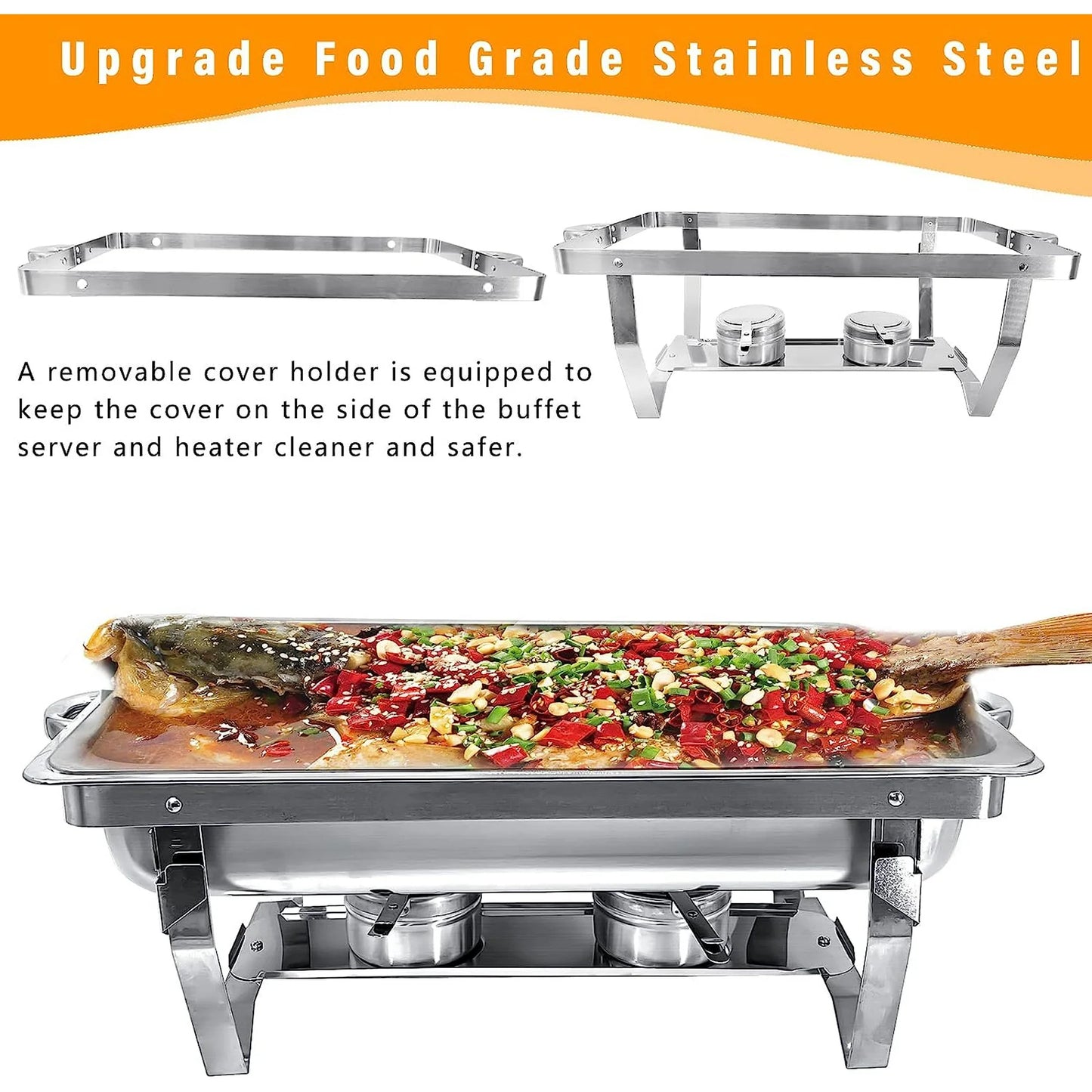 Jacgood Chafing Dish Buffet Set 4 Pack 8QT Full Pan Stainless Steel Food Warmer Chafer Complete Set with Water Pan, Chafing Fuel Holder for Home Party, Buffets, Wedding, Banquet, Catering Events