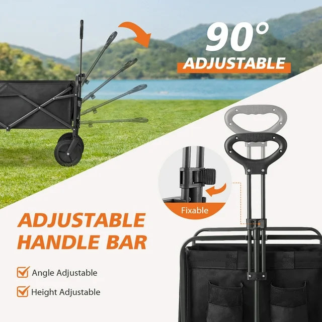 Collapsible Folding Wagon Cart, Camping & Shopping, Heavy Duty Utility Wagon with All-Terrain Wheels - Black£¨29.10*18.50*35.00inch£©