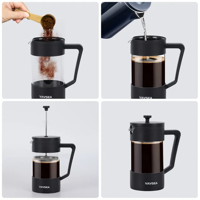 35oz French Press Coffee Maker, High-Heat Borosilicate Glass Coffee Press for Camping Travel Gifts, Dishwasher Safe, Black