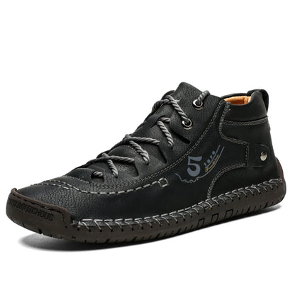 LASUDRAA Mens Shoes Casual Leather Ankle Boots Slip on Lightweight Mid Top Walking Loafers Shoes