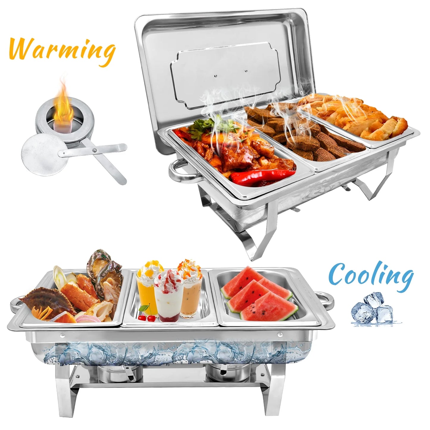 JSTUOKE 8 qt Stainless Steel Chafing Dishes with 1/3 Food Pan (Set of 4)
