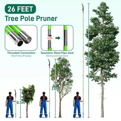 Ktaxon Outdoor 26FT Manual Pole Saw, Lightweight Tree Trimmers Long Handle Pruner Set, Sharp Steel Blade and Scissors Pole Saw for Trimming Palm, Pear Tree, Fir Tree(Green)