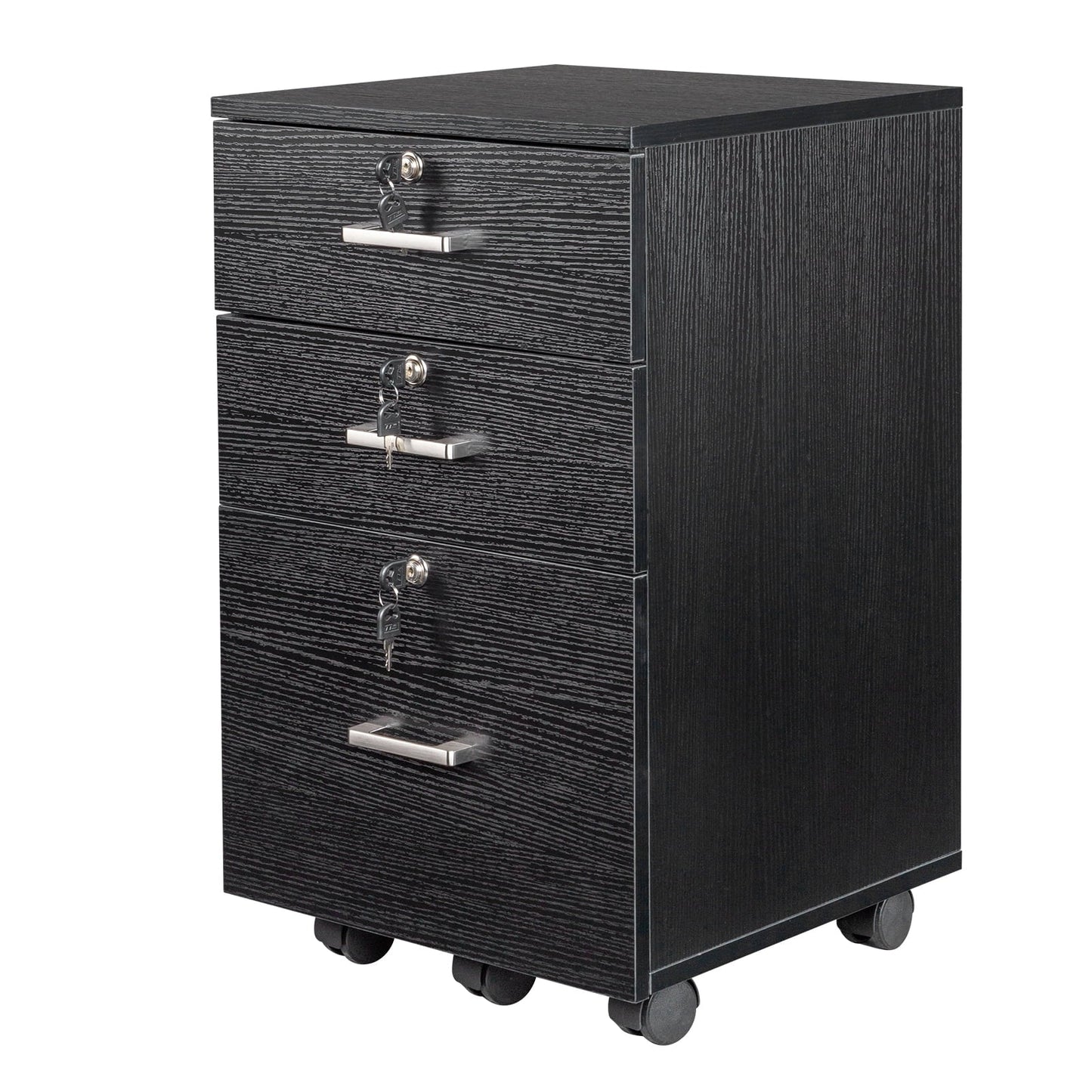 Ktaxon 3-Drawer Rolling Wood File Cabinet with Lock, Portable Vertical Mobile Wooden Storage Filing Cabinet for Home Office,Black
