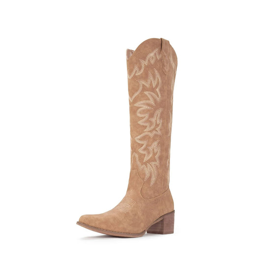 IUV Cowboy Boots For Women Knee High Boots Side Zipper Western Boots