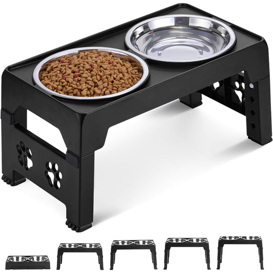 Elevated Dog Bowls, Raised Slow Feeder Dog Bowls with No Spill Dog Water Bowl Dispenser, 5 Heights Adjustable Raised Dog Bowls Stand