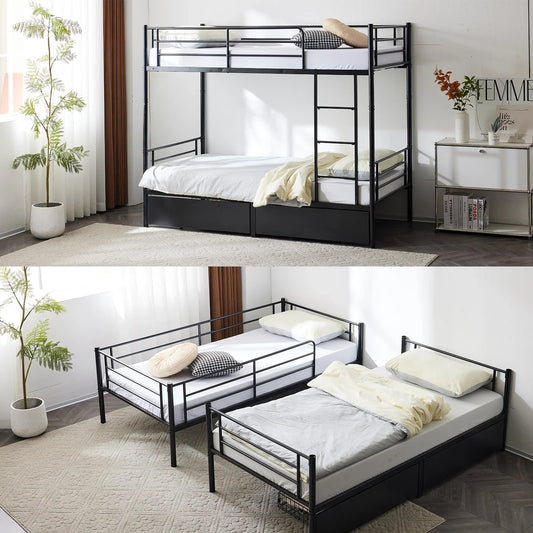 Ktaxon Metal Twin over Twin Bunk Bed with 2 Drawer & 2 Ladders for Bedroom, Black