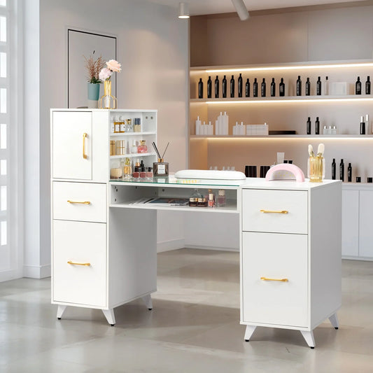 Ktaxon Manicure Table, Nail Makeup Desk, Storage Beauty Salon Workstation,White