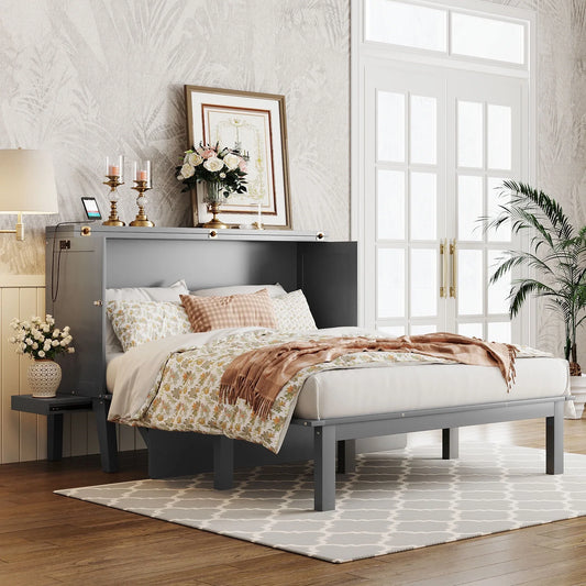 Churanty Queen Size Modern Metal Murphy Bed with Storage, Gray