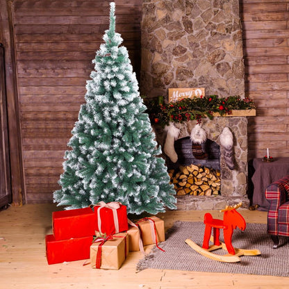 Ktaxon 7ft Flocked Full Artificial Christmas Tree, Sturdy Metal Stand, Snow Tips Indoor Decoration Tree, Green