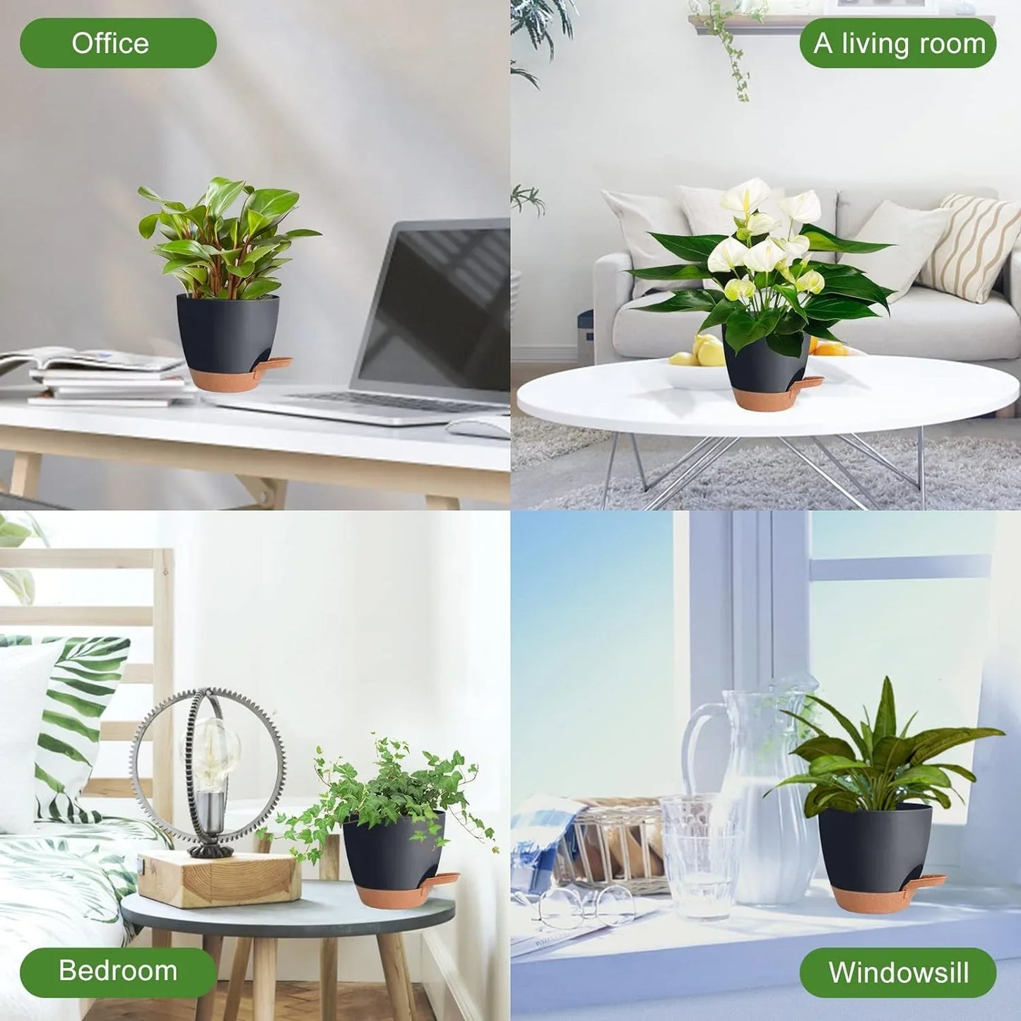 Katinyos 5Pack Self Watering Plant Pots with Drainage Hole and Water Storage, 7/6.5/6/5.5/5 inch Self Watering Planters, Self-Watering Indoor Planters for Flower, Plants, Herbs, Cactus