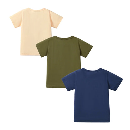 HILEELANG Toddler Boys' Short Sleeve Tees Easter Cotton Casual Excavator Truck Crewneck Summer Top T-Shirts Blue Green 3 Packs Sets 2T
