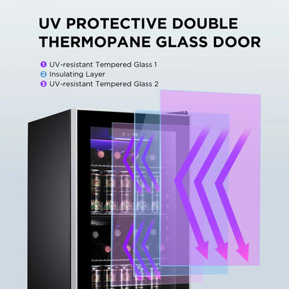 Moifoi 3.2 Cu.ft 126-Can Beverage Center Refrigerator, Electronic Temperature Mini Fridge w/ Glass Door and Adjustable Removable Shelves, for Home and Office