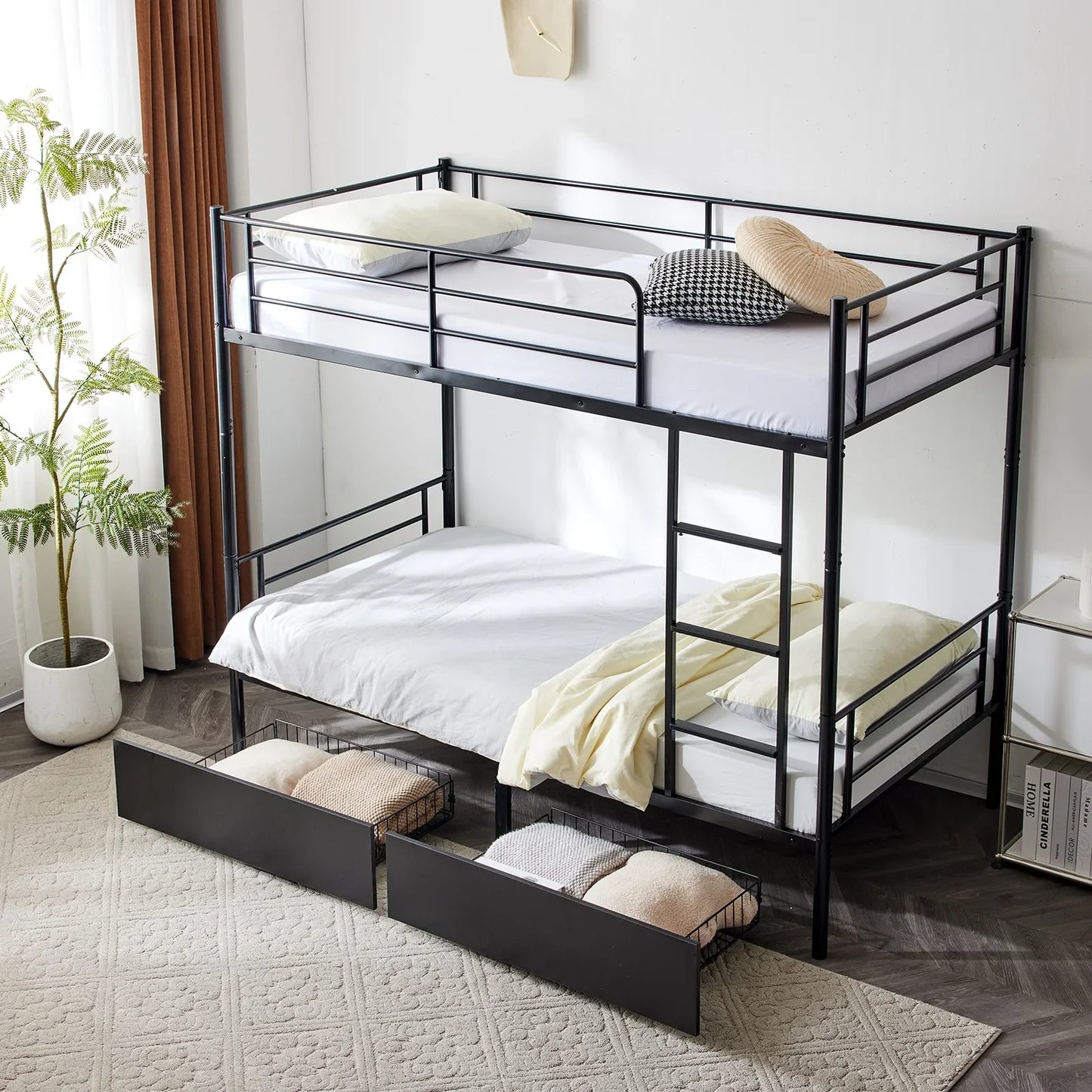 Ktaxon Metal Twin over Twin Bunk Bed with 2 Drawer & 2 Ladders for Bedroom, Black