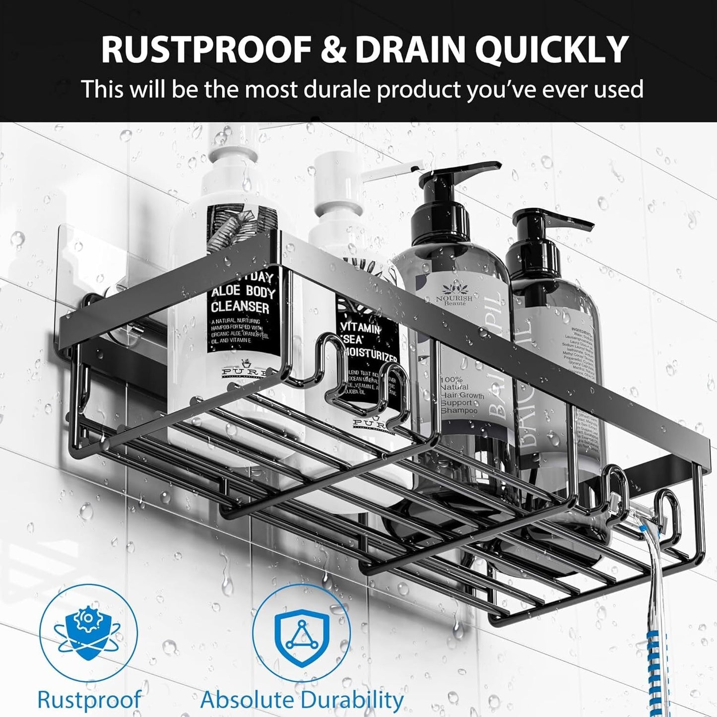 Adhesive Shower Caddy Organizer Shelves Rack - 5 Pack Corner Bathroom Storage Organization, Home & Kitchen Decor Inside RV Accessories, Hanging First Apartment Household Camper Essentials