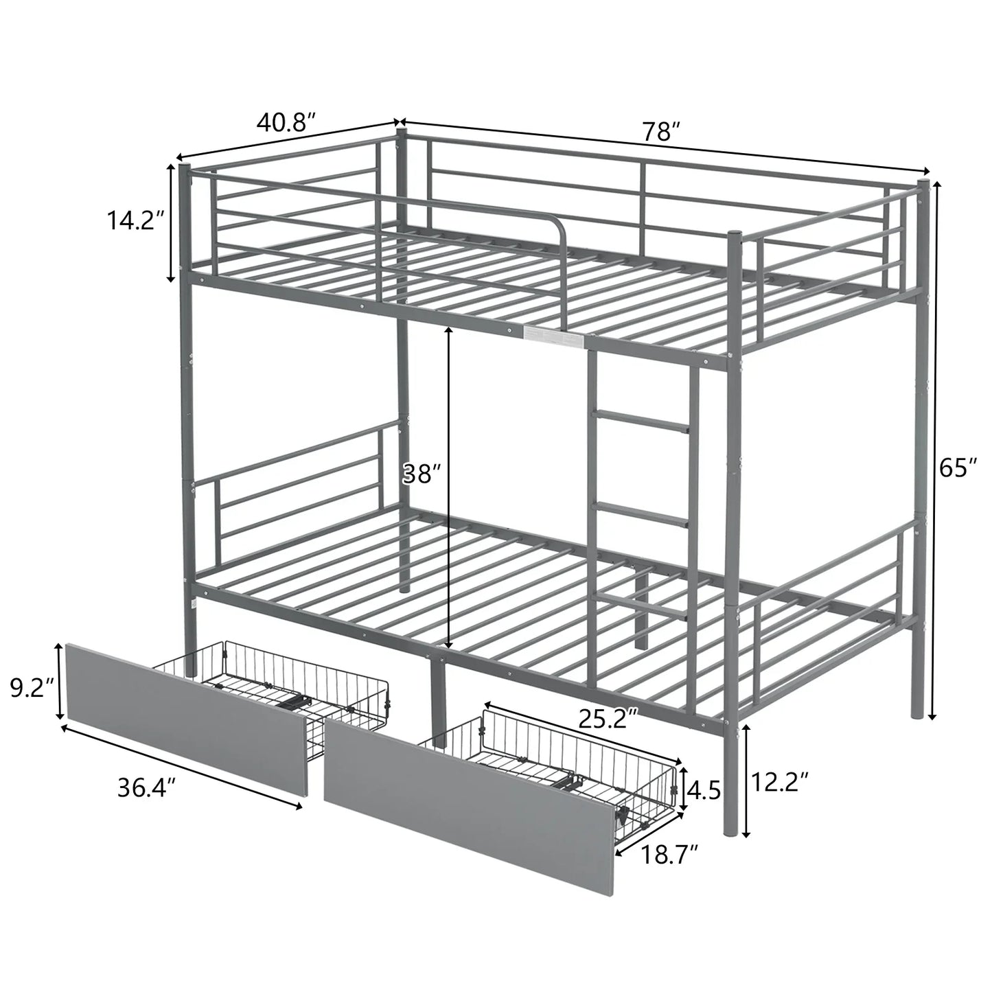 Ktaxon Metal Twin over Twin Bunk Bed with 2 Drawer & 2 Ladders for Bedroom, Gray