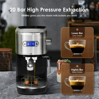 Auseo 20 Bar Semi-Automatic Coffee Maker, Steam Milk Foam for Home/Office/Cafe, Black