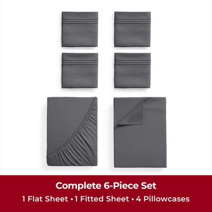 Soft Sheet Set - Luxury 4 Piece Bed Sheets for Queen Size Bed, Secure-Fit Deep Pocket Sheets with Elastic, Breathable Hotel Sheets & Pillowcase Set