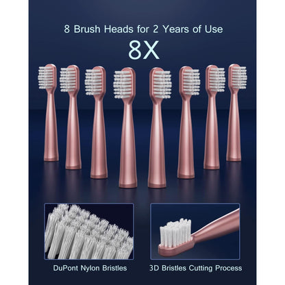 Electric Toothbrush for Adults, USB Rechargeable Toothbrush with 8 Brush Heads, Smart Timer, 5 Modes, 2-hour Fast Charge Last 30 Days, Pink
