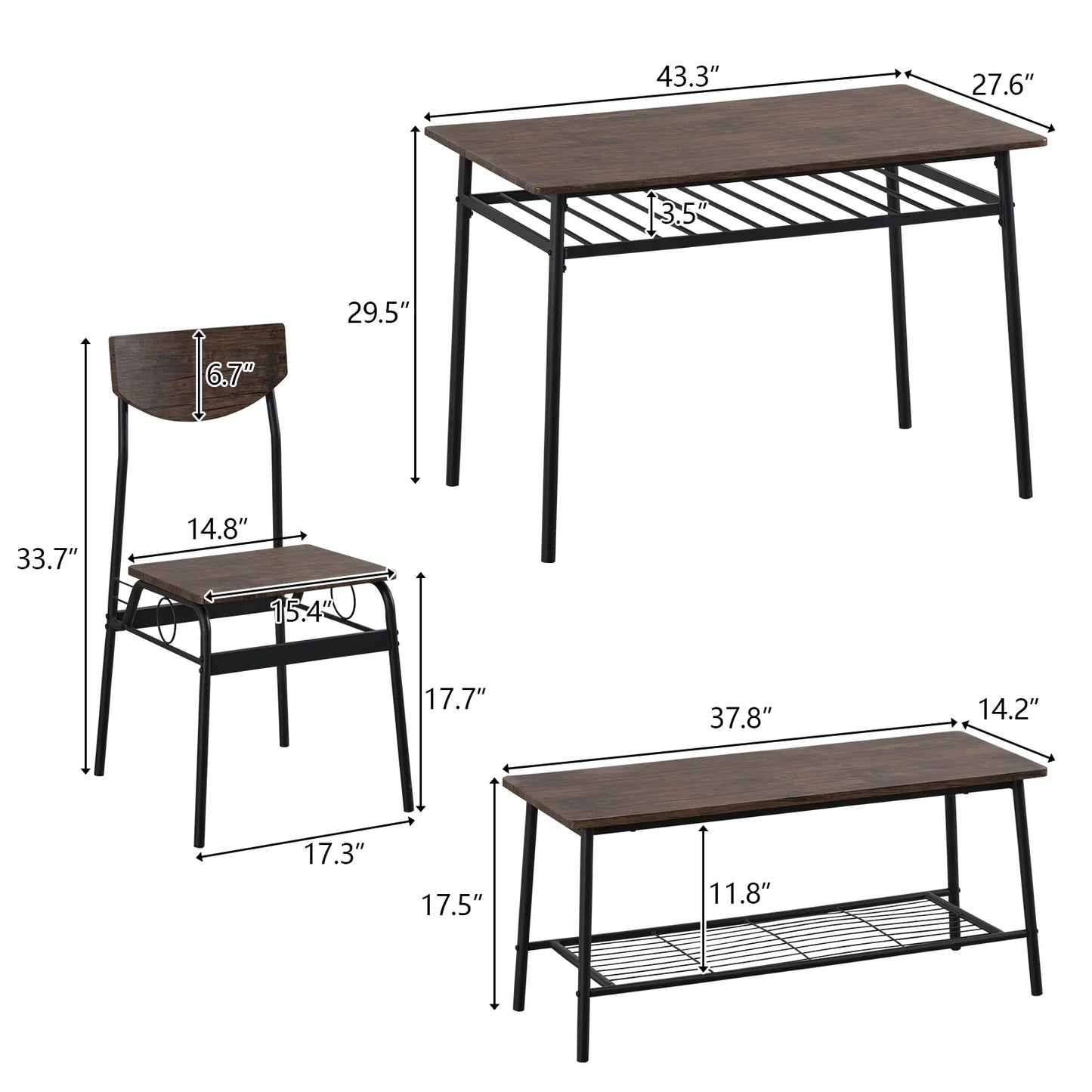 Ktaxon 6-Piece Dining Room Set Modern Kitchen Table Set with 4 Chairs and 1 Bench, Dining Table for 6 with Metal Frame Brown