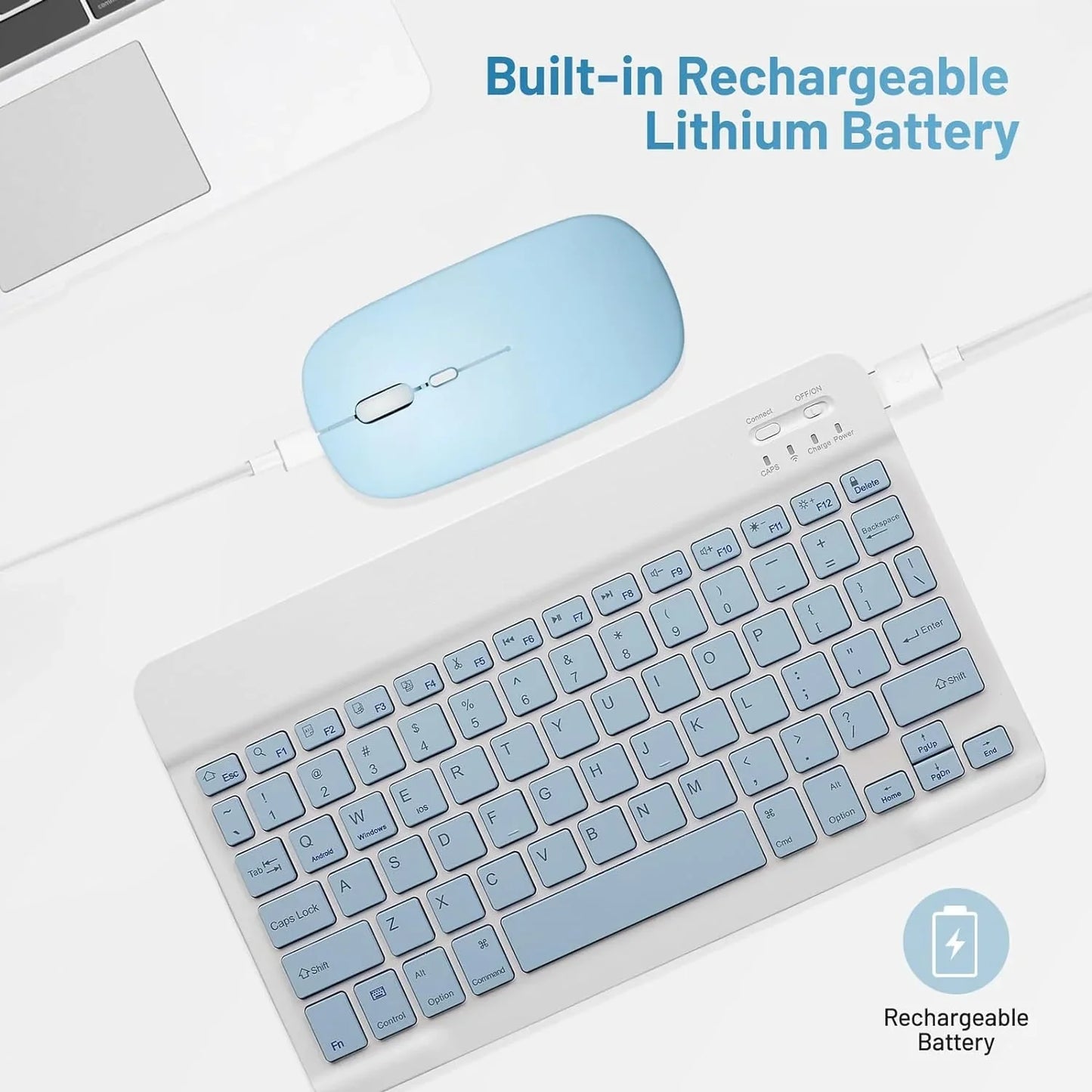 ARCTICICE 10in Wireless Keyboard and Mouse Combo, Ultra-Slim 78 Keys bluetooth Keyboard for Tablet PC Windows Mac IOS Android Devices, Blue