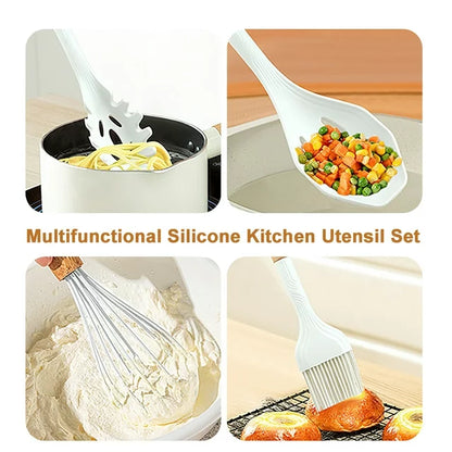 VAVSEA Silicone Cooking Utensils Set, 12Pcs Heat Resistant Kitchen Utensil Gadgets Tools Set for Nonstick Cookware, Safe BPA Free Silcone, Khaki