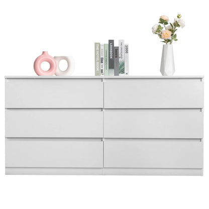 Ktaxon 6 Drawer Double Dresser, Wooden Chest, Modern Wide Storage File Cabinet Unit Nightstand for Bedroom, White
